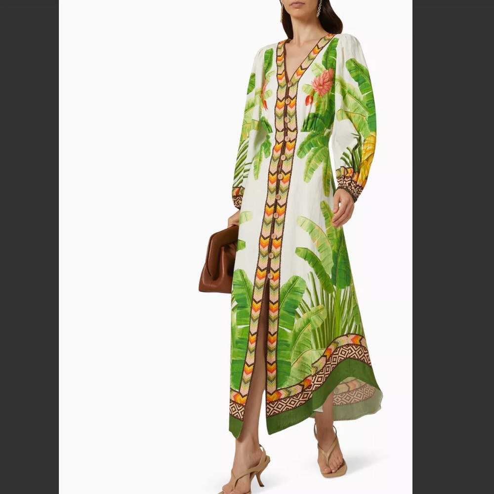 🎉Host pick 🎉NWT  Farm Rio Fresh Forest Linen-Blend Midi-Dress - Picture 5 of 13